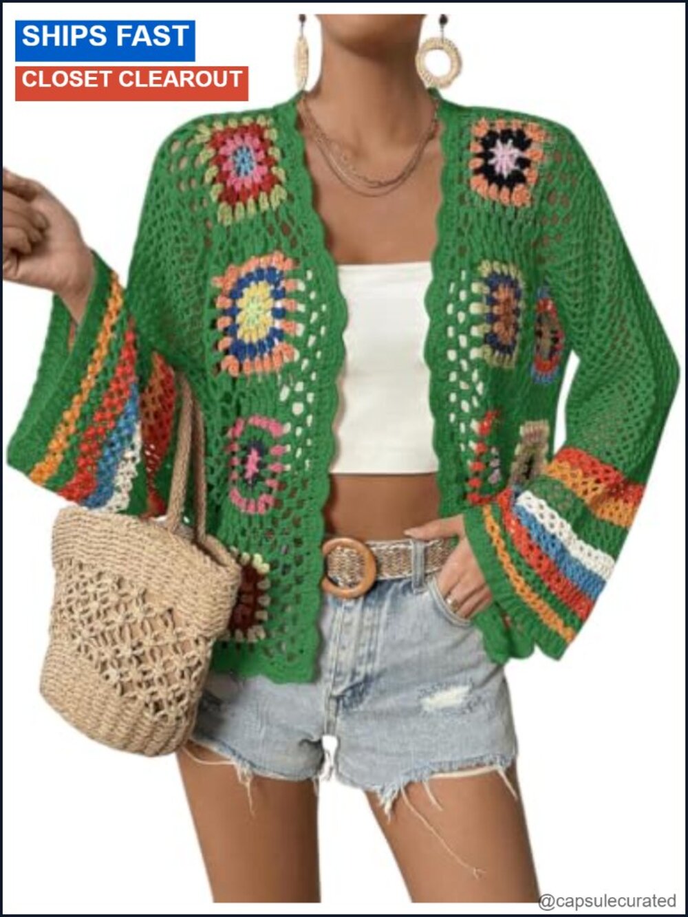 Crochet Cardigan Sweater Womens Open Front Long Sleeve Knit Boho Spring Summer
